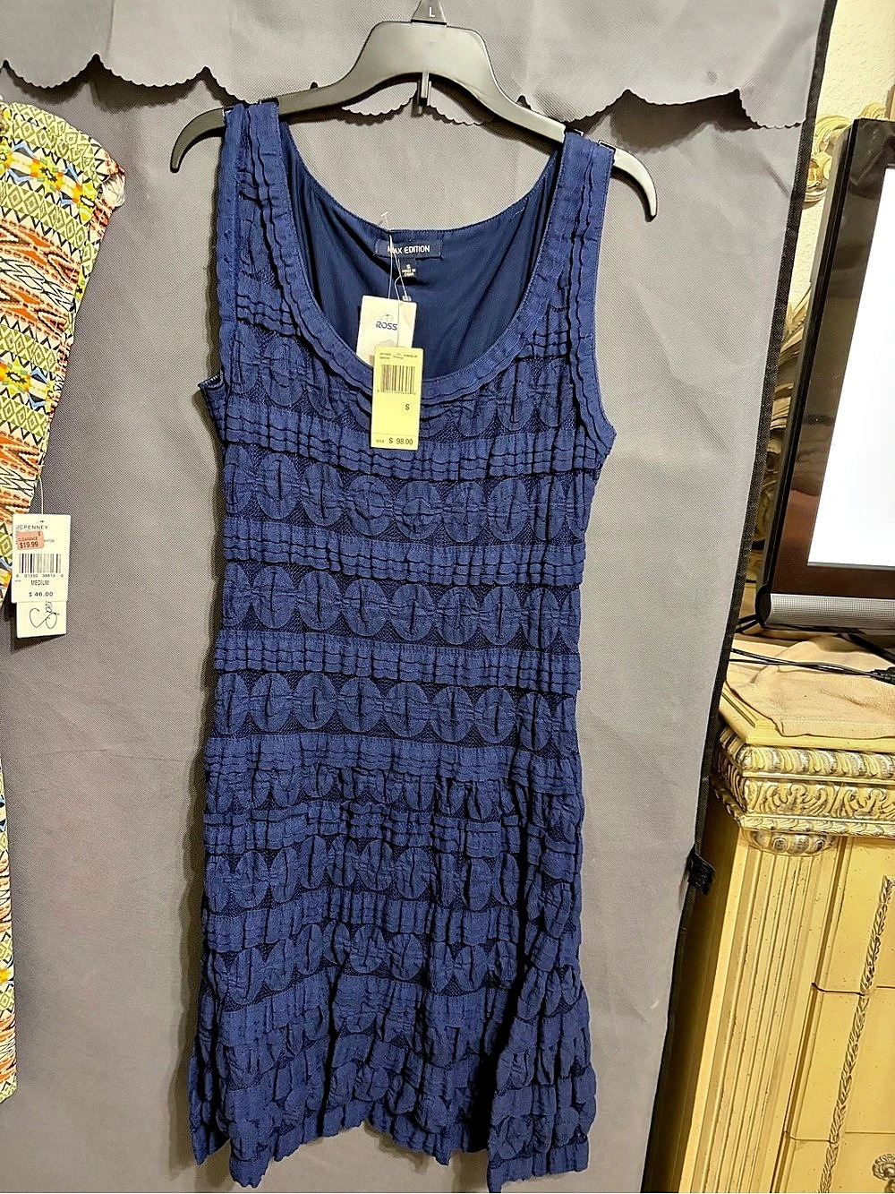 Max Edition Textured Mini Dress in Blue Small NWT